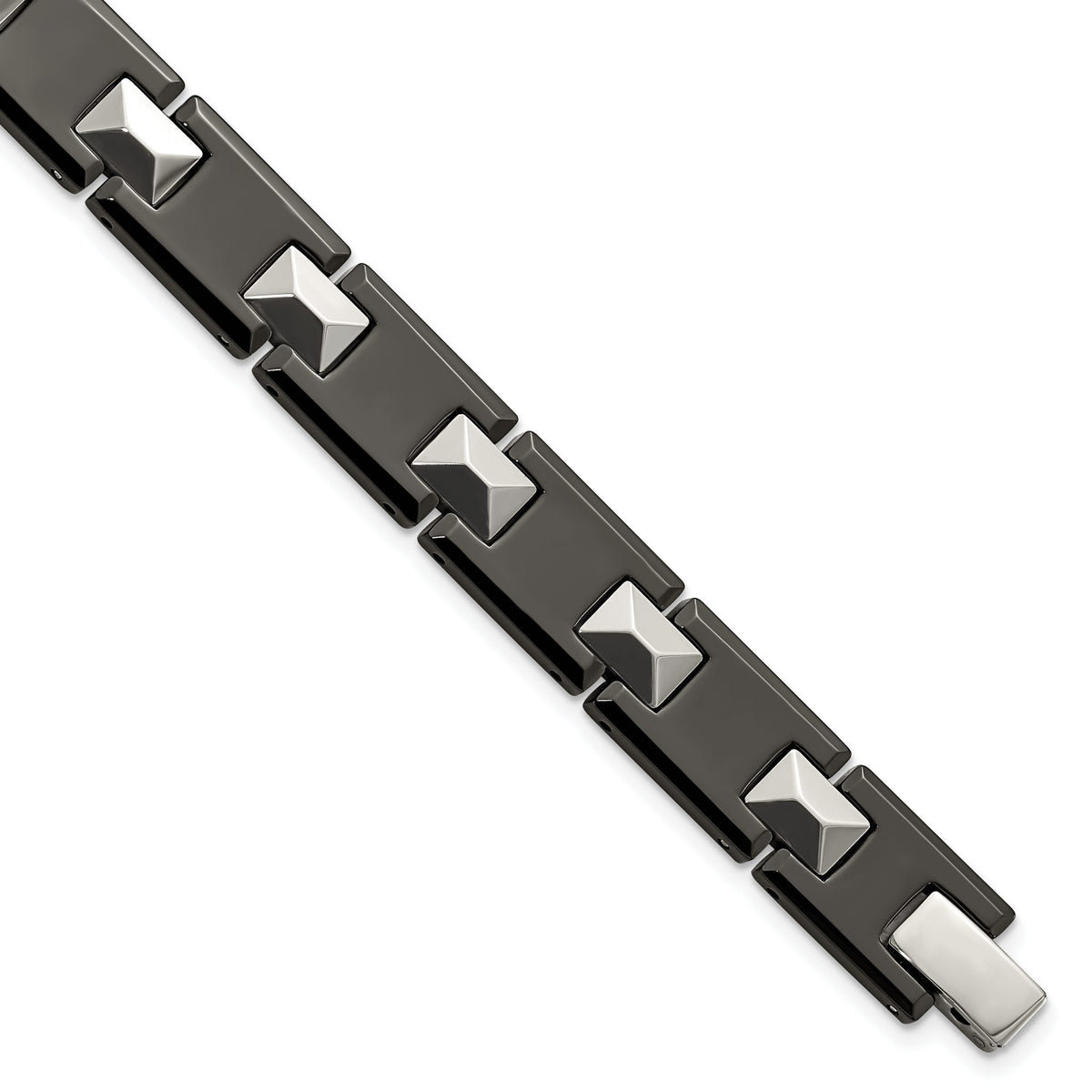 Black Ceramic & Tungsten Link Bracelet in Tungsten, 10mm, 8.5 in - Sophia Jewelers