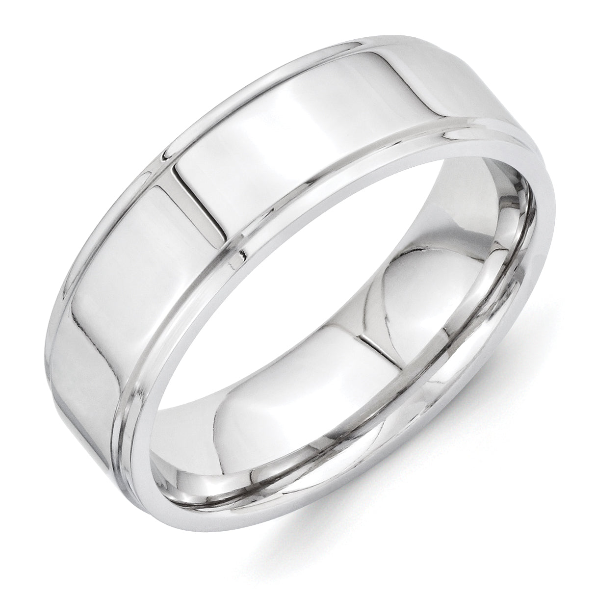 Vitalium Polished 7mm Ridged Edge Flat Band