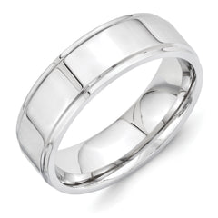 Vitalium Polished 7mm Ridged Edge Flat Band