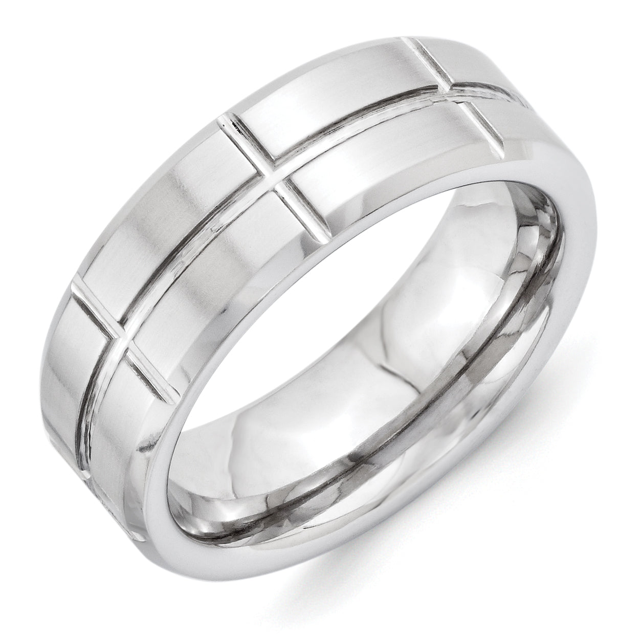 Vitalium Brushed Center Grooved 8mm Beveled Edge Band Main image