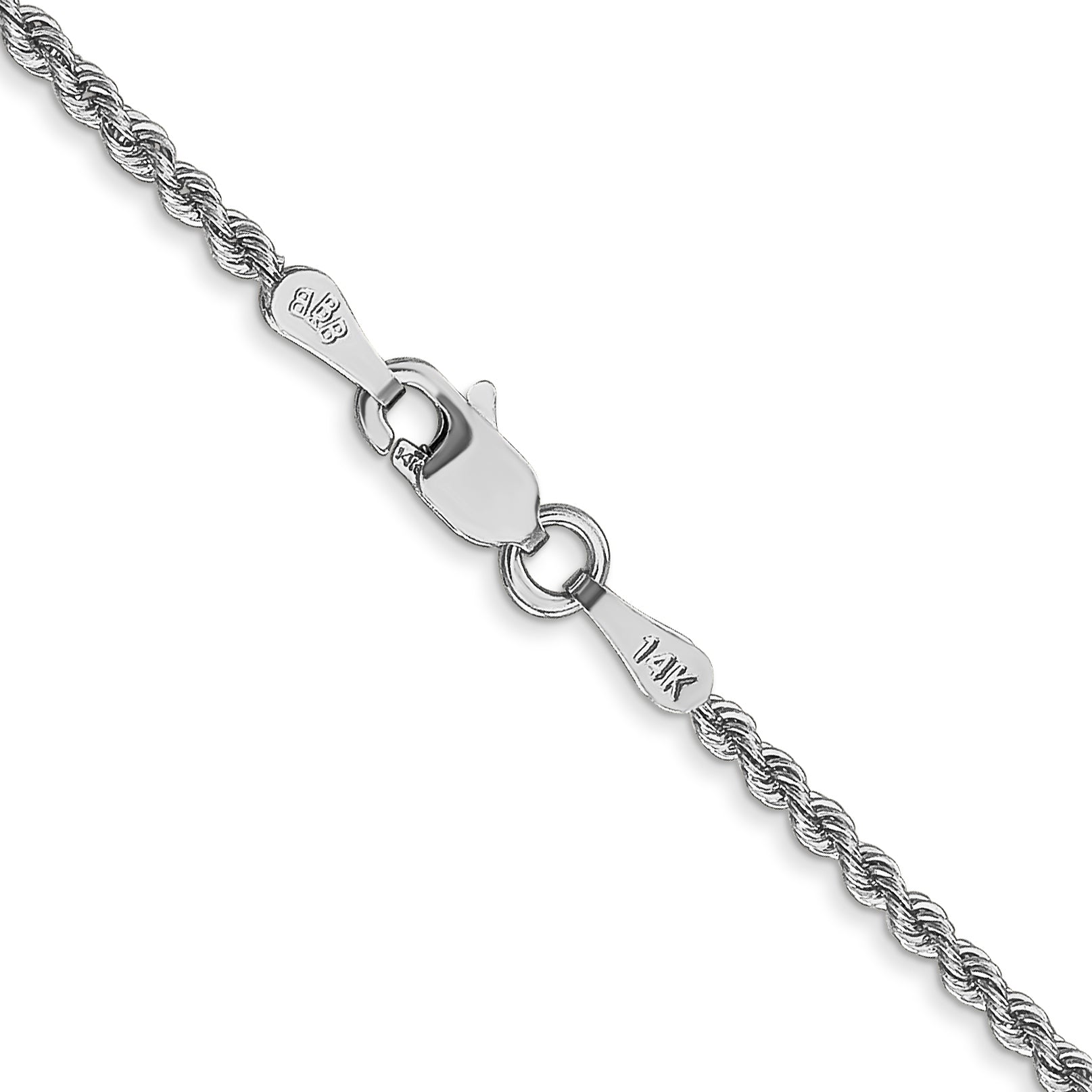 14K White Gold 8 inch 2mm Regular Rope with Lobster Clasp Chain