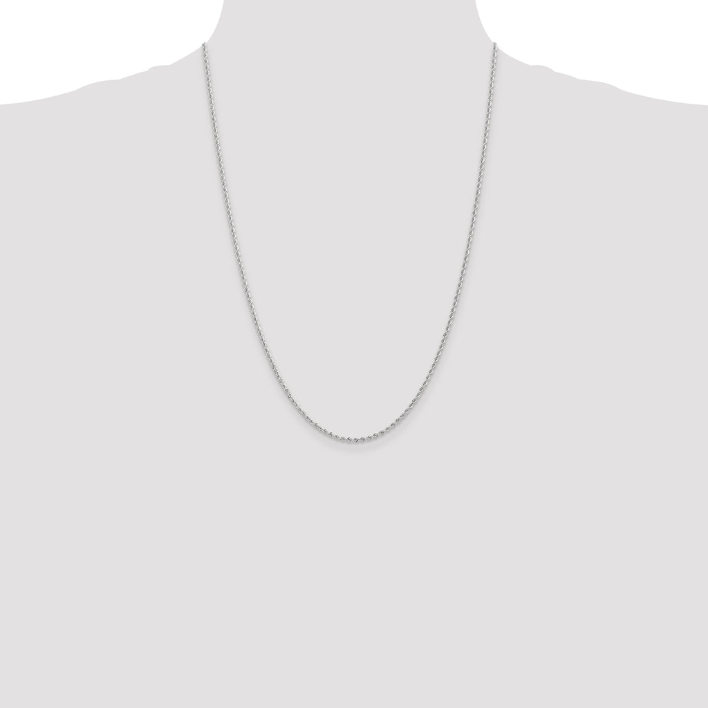 14K White Gold 24 inch 2mm Regular Rope with Lobster Clasp Chain