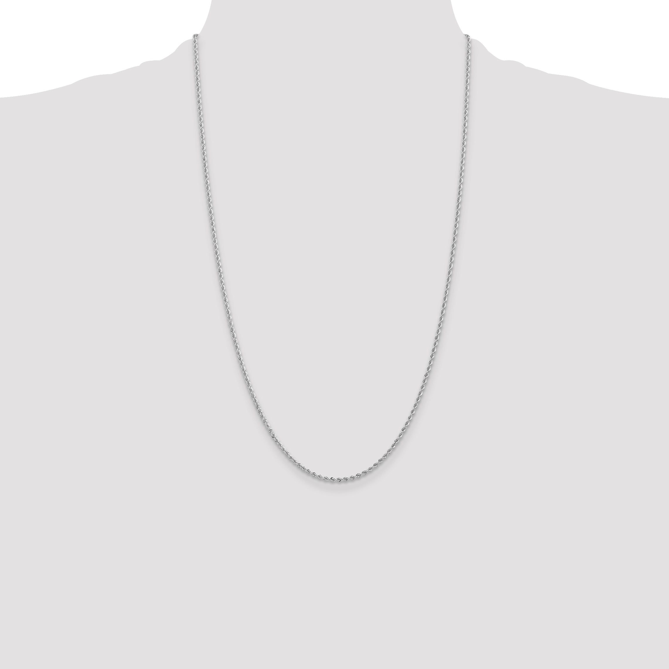 14K White Gold 26 inch 2mm Regular Rope with Lobster Clasp Chain
