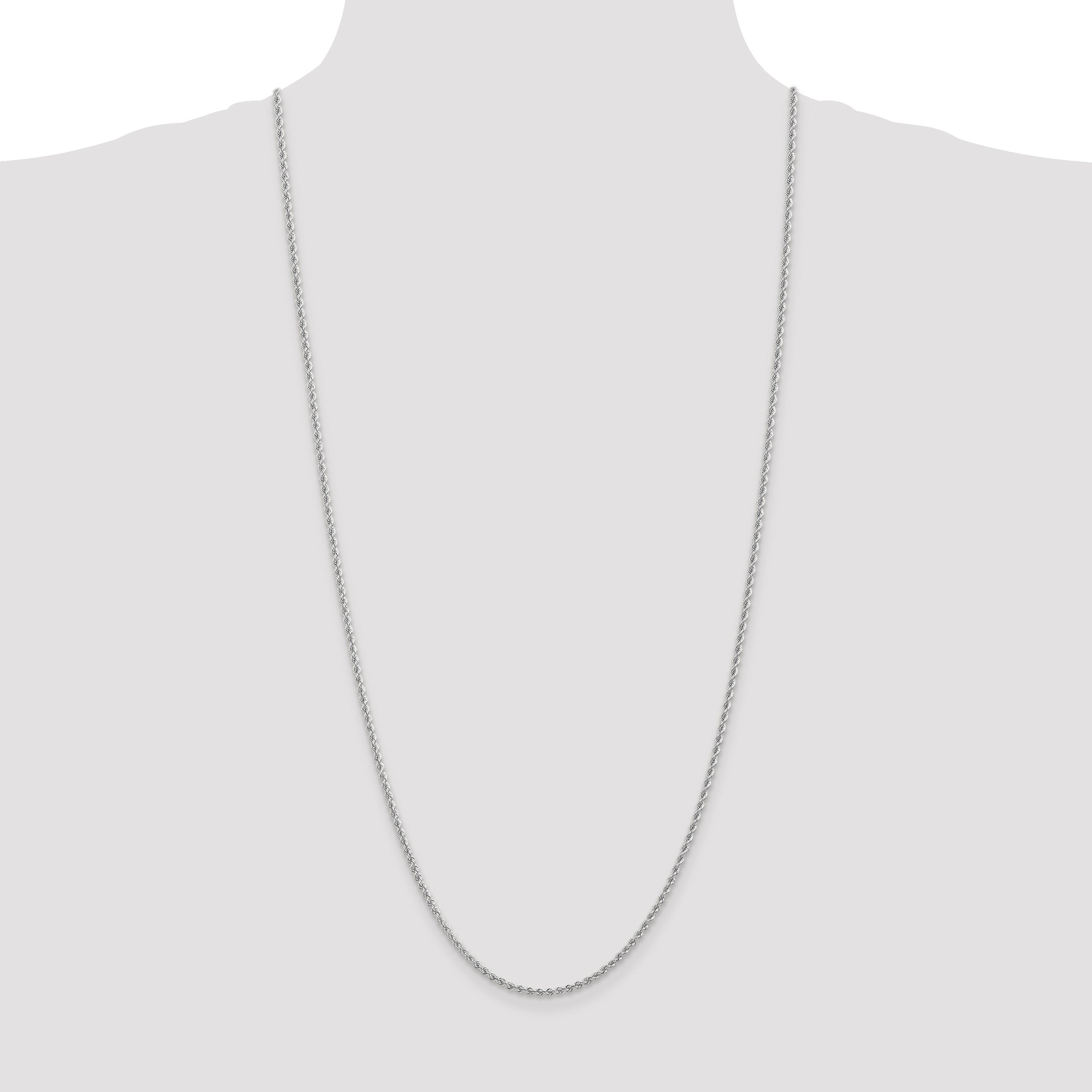 14K White Gold 30 inch 2.25mm Regular Rope with Lobster Clasp Chain