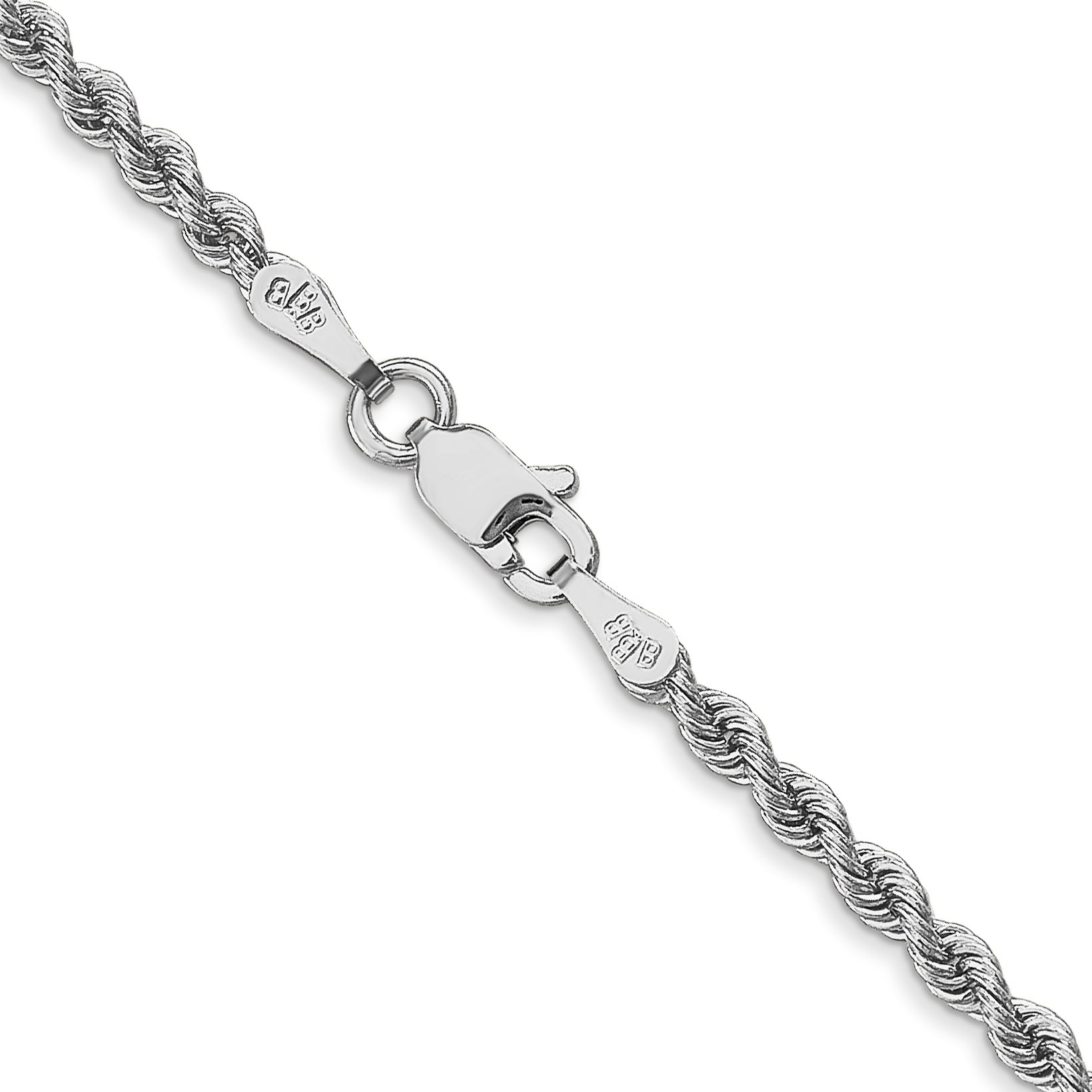 14K White Gold Solid Rope Chain Necklace 2.5mm