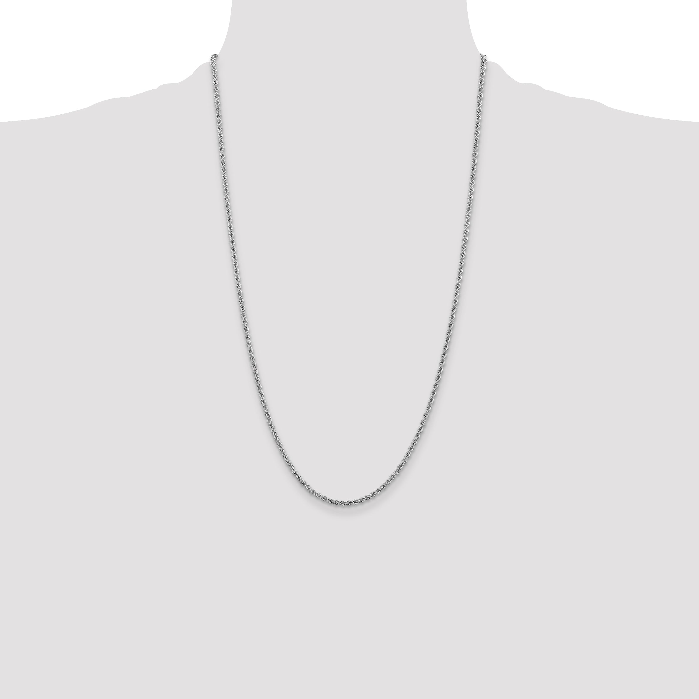 14K White Gold 26 inch 2.5mm Regular Rope with Lobster Clasp Chain