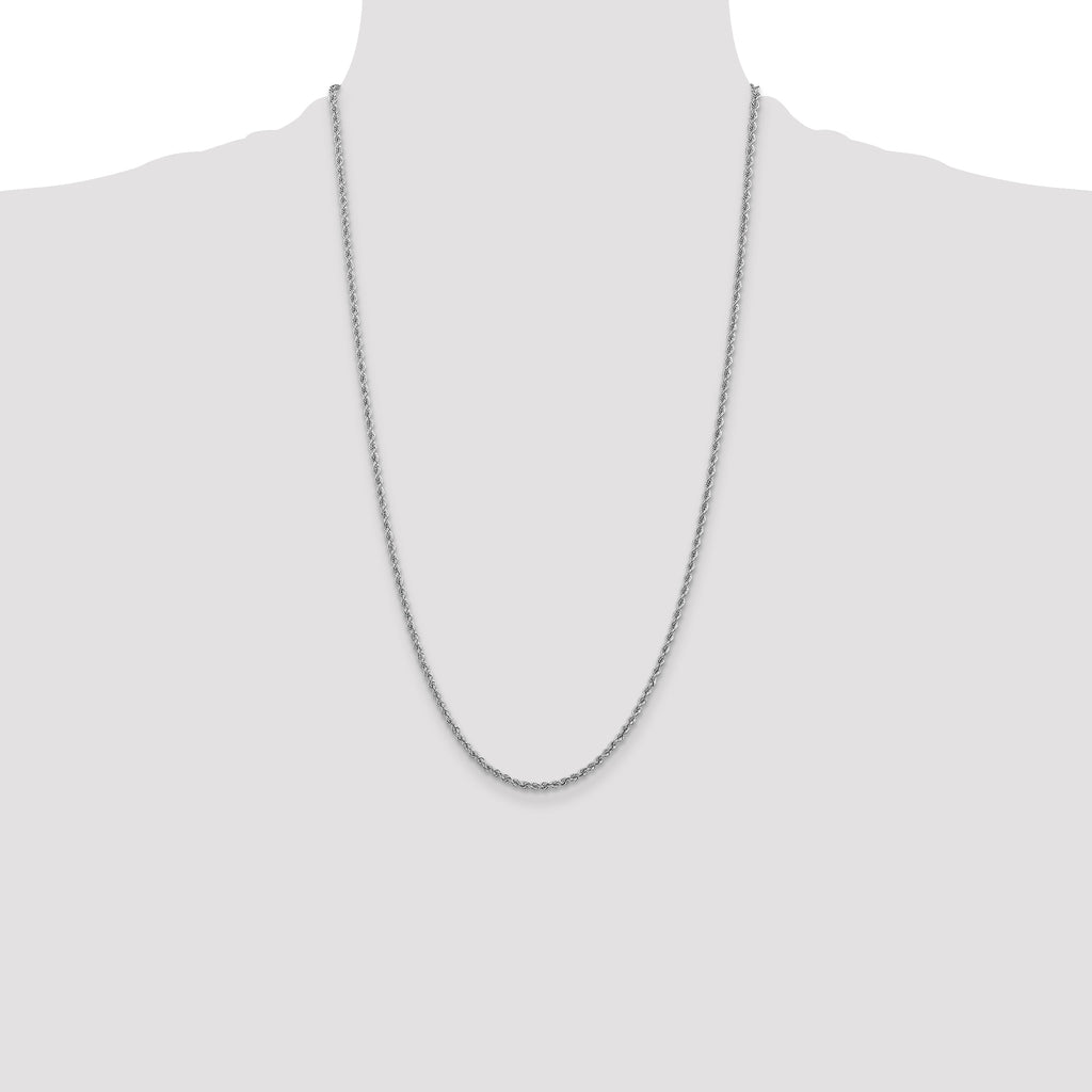 14K White Gold 26 inch 2.5mm Regular Rope with Lobster Clasp Chain