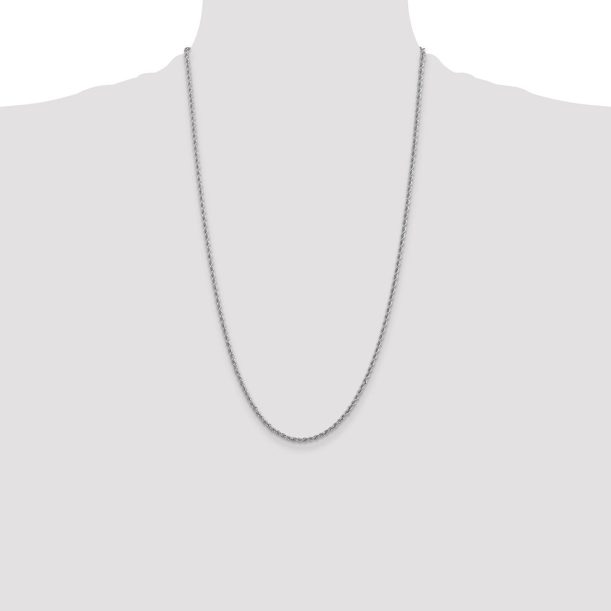 14K White Gold 26 inch 2.5mm Regular Rope with Lobster Clasp Chain