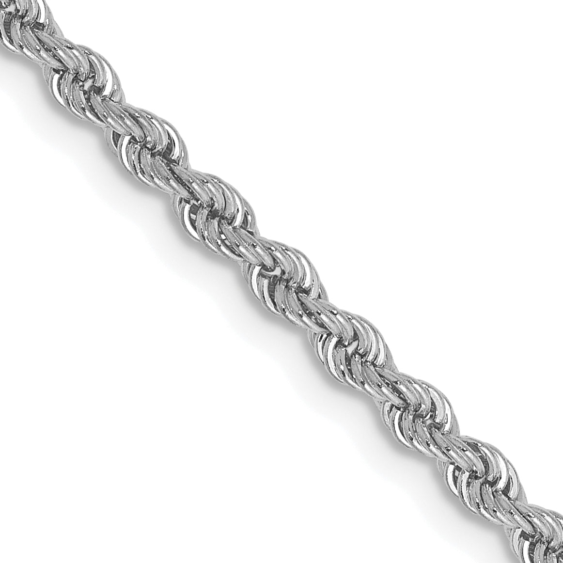 14K White Gold 8 inch 2.5mm Regular Rope with Lobster Clasp Chain