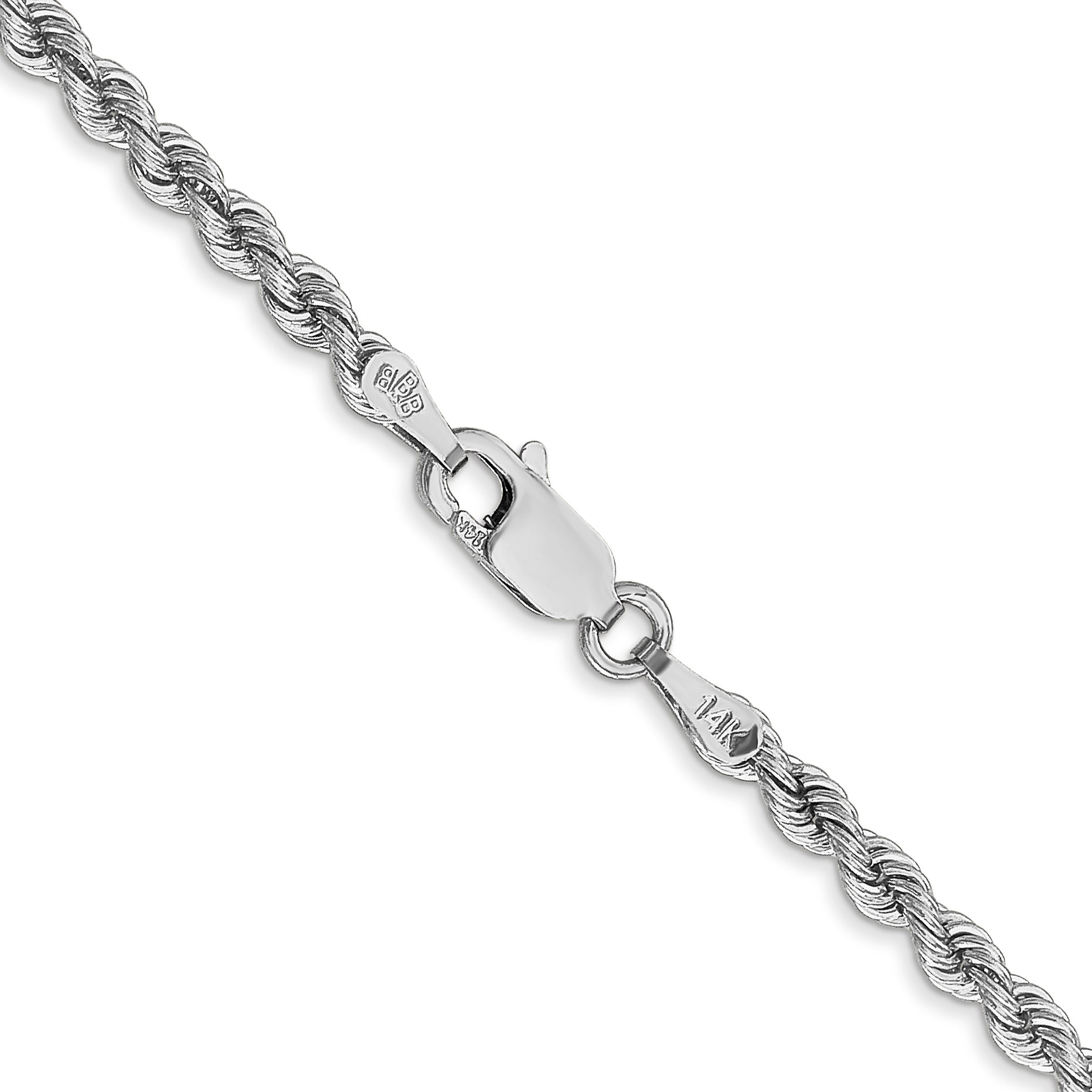 14K White Gold 8 inch 2.75mm Regular Rope with Lobster Clasp Chain