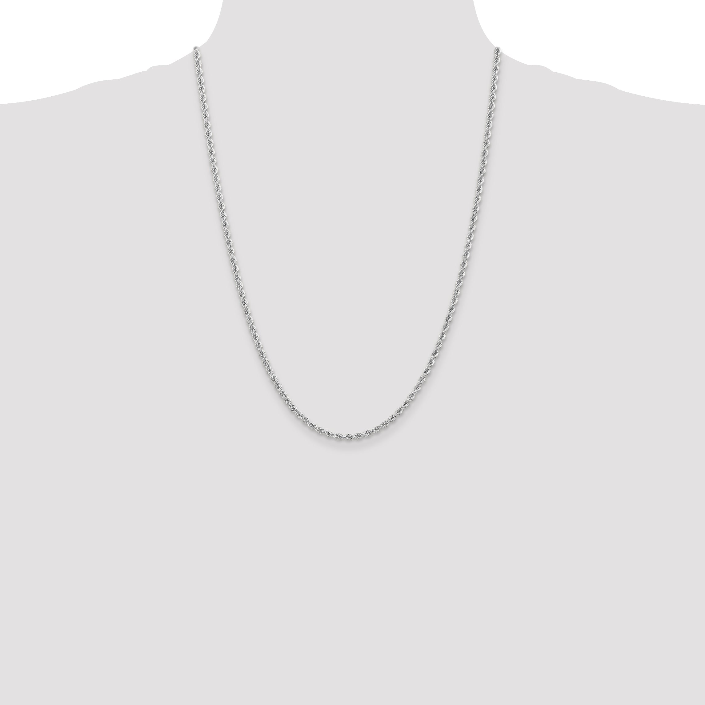 14K White Gold 24 inch 2.75mm Regular Rope with Lobster Clasp Chain