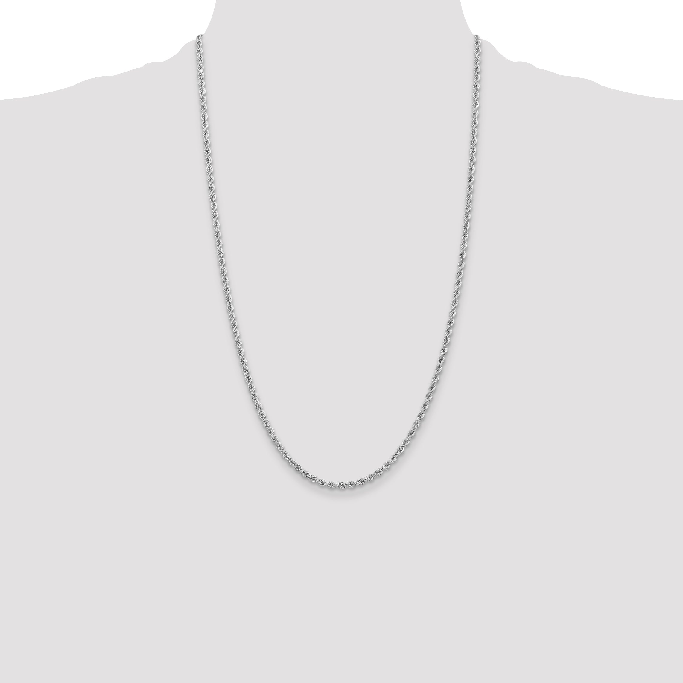 14K White Gold 26 inch 2.75mm Regular Rope with Lobster Clasp Chain