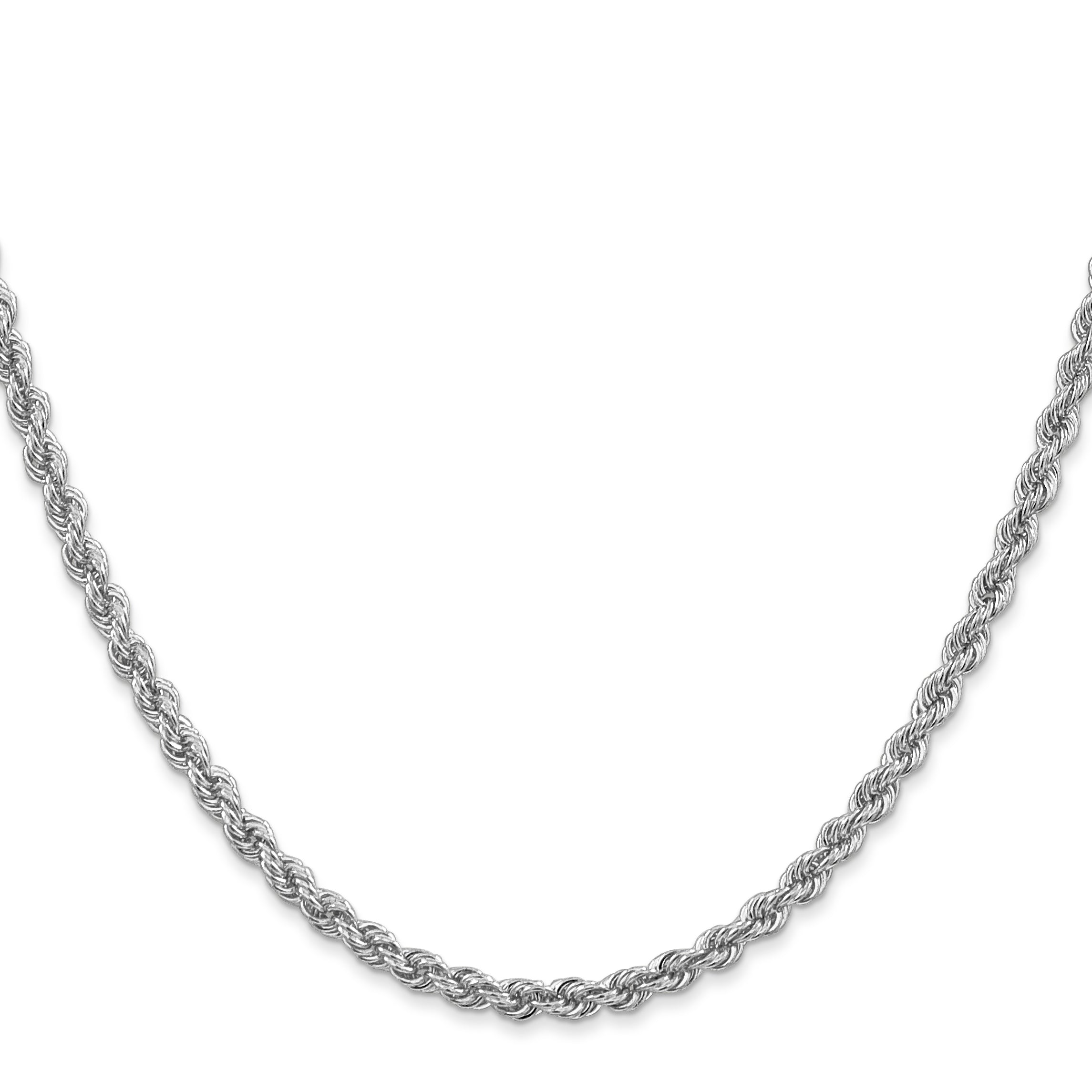 14K White Gold 30 inch 3mm Regular Rope with Lobster Clasp Chain