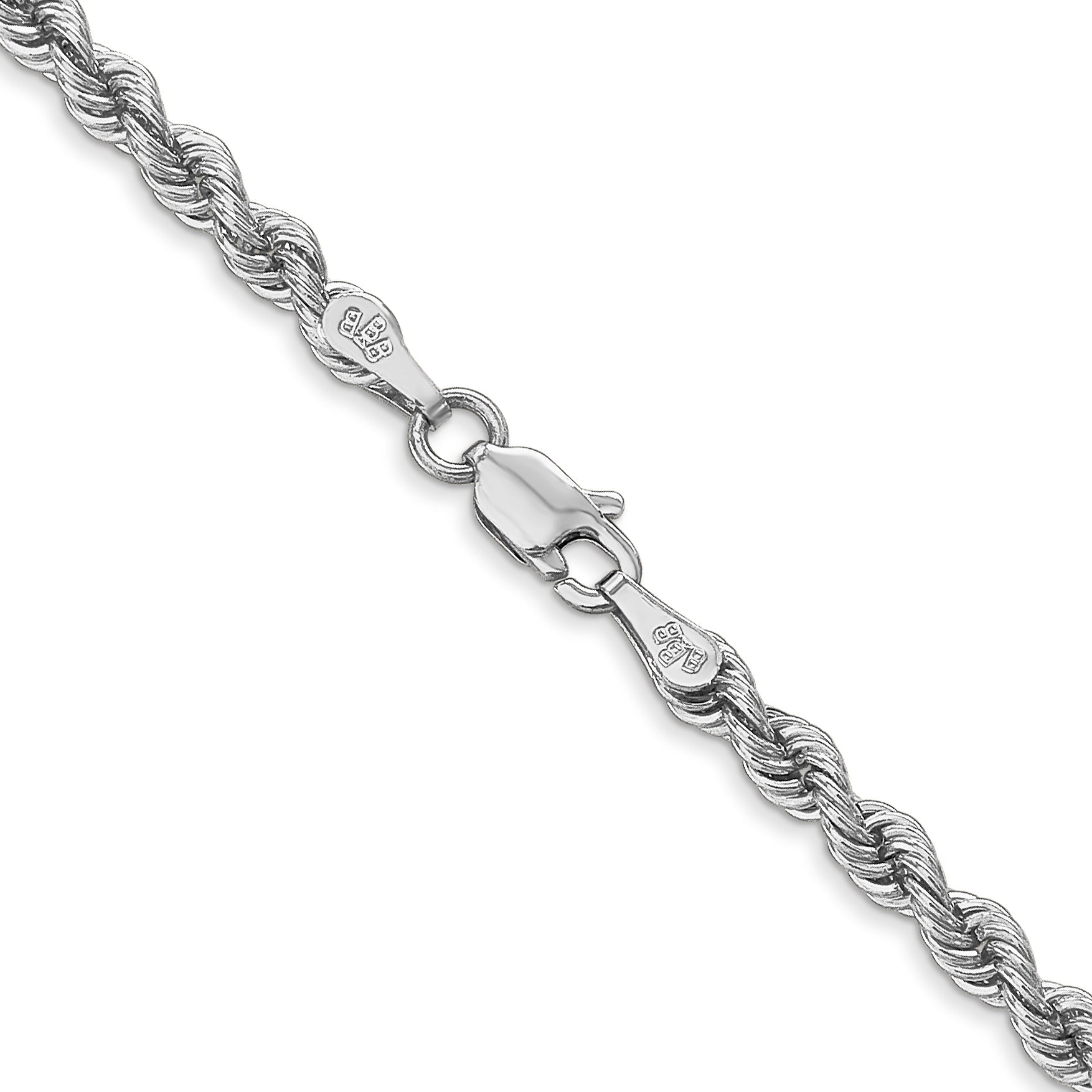 14K White Gold Solid Rope Chain Necklace 3mm