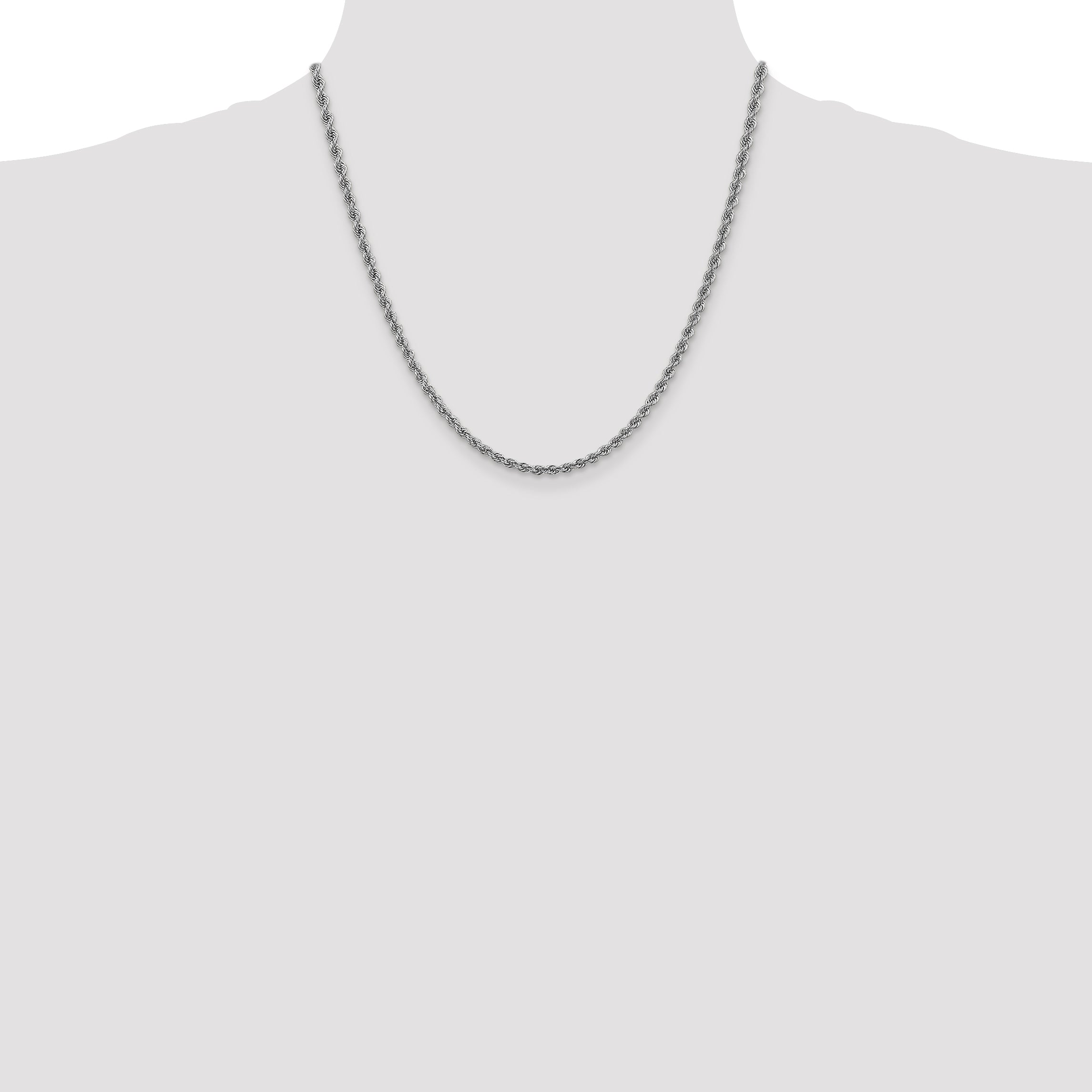 14K White Gold 20 inch 3mm Regular Rope with Lobster Clasp Chain