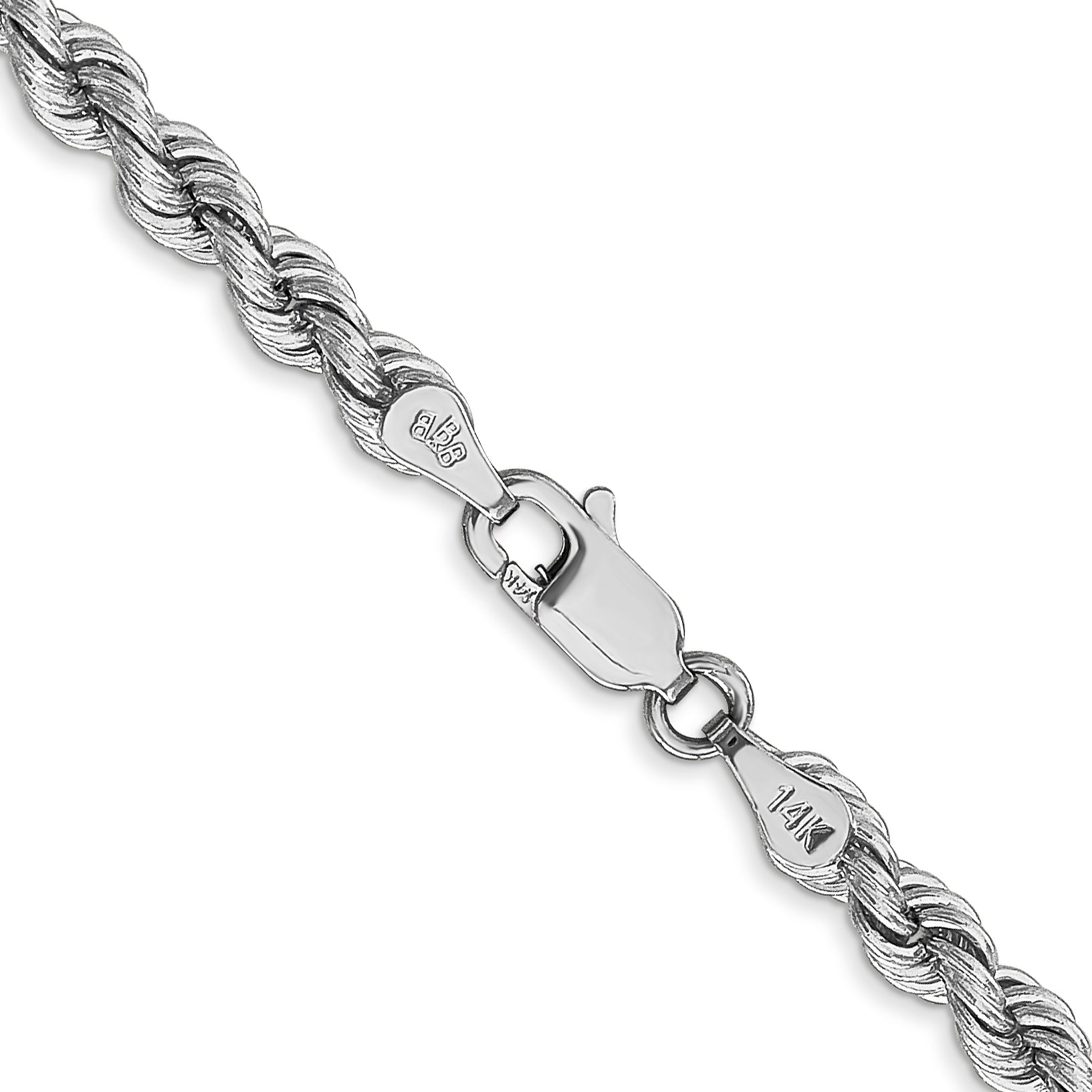 14K White Gold 26 inch 4mm Regular Rope with Lobster Clasp Chain