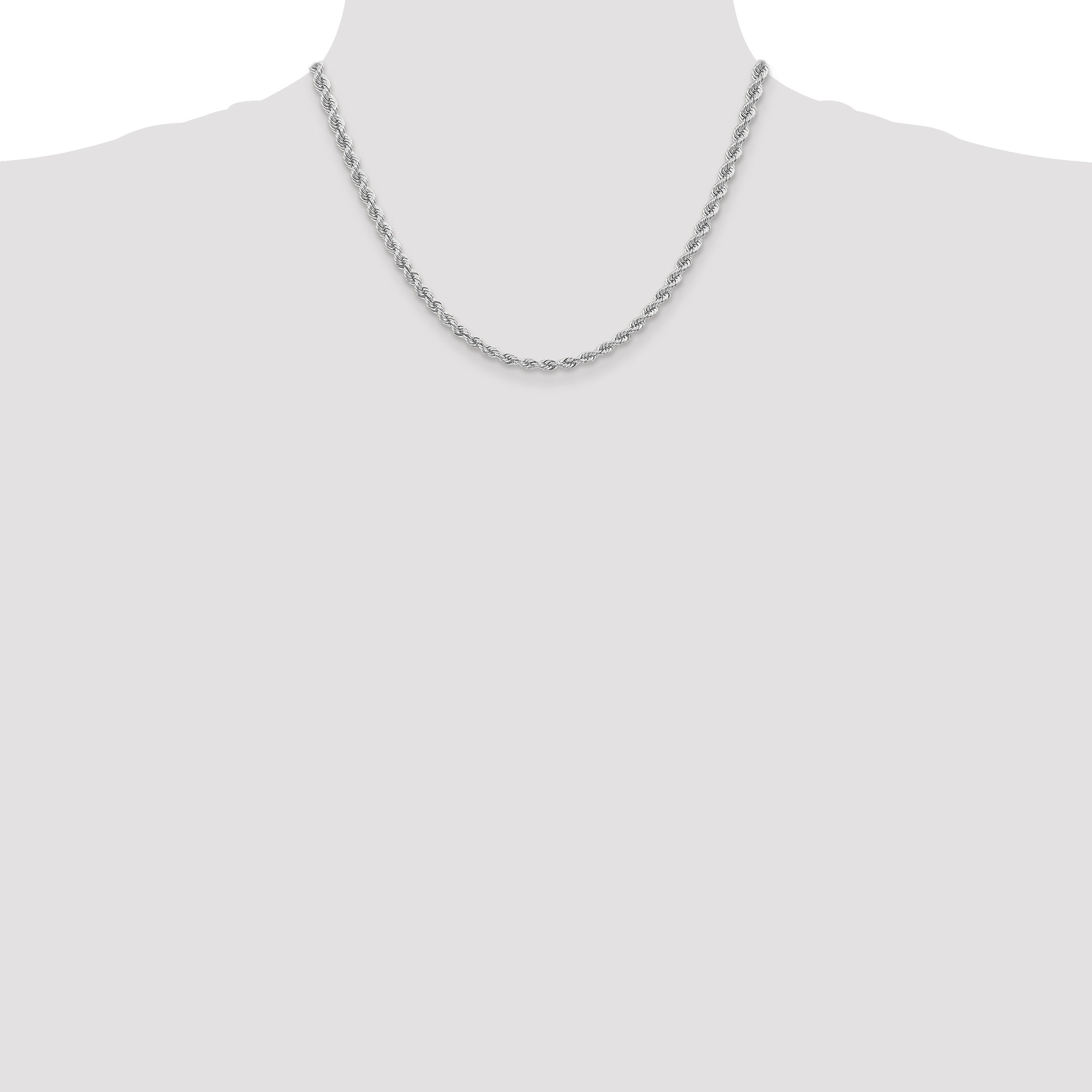 14K White Gold 18 inch 4mm Regular Rope with Lobster Clasp Chain