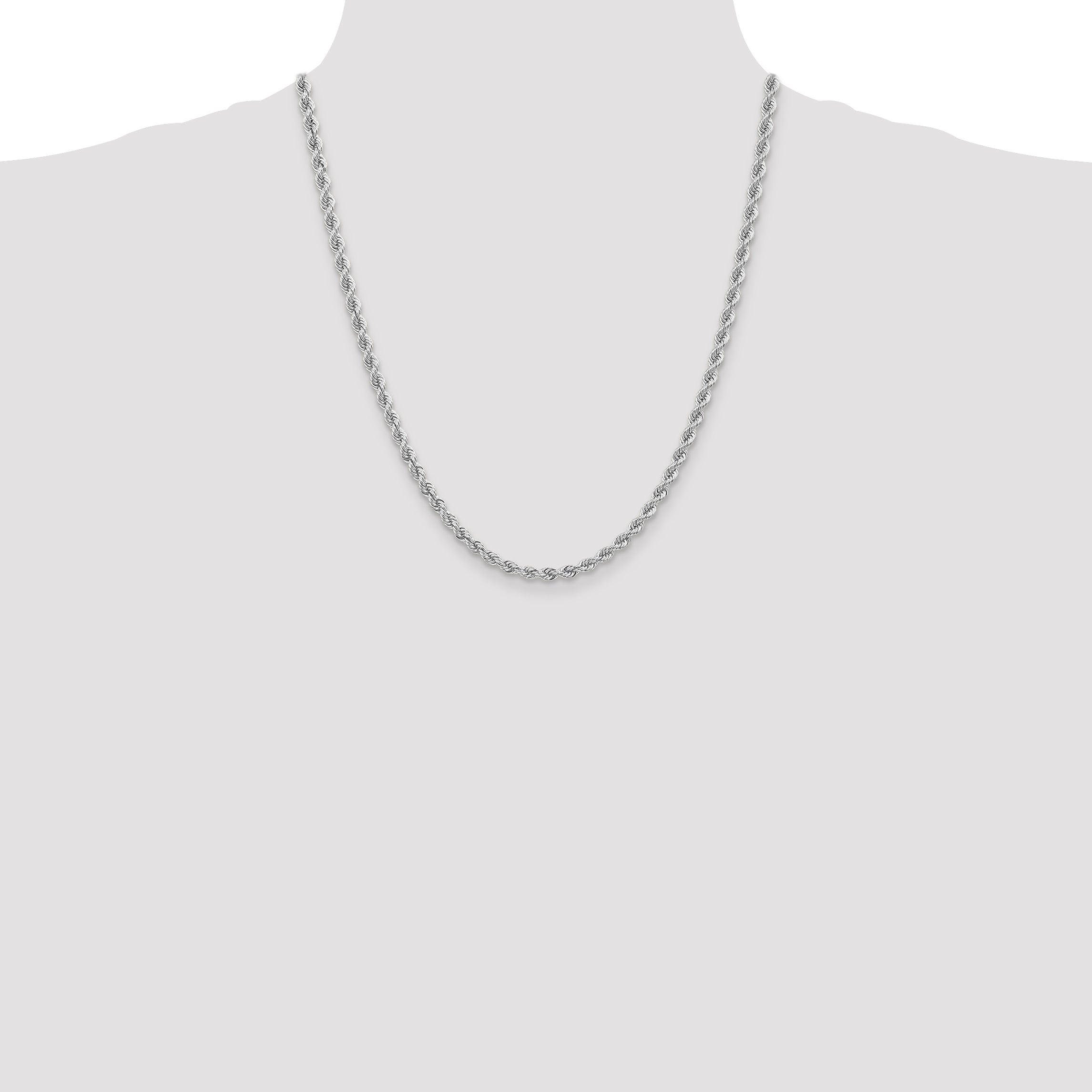 14K White Gold 22 inch 4mm Regular Rope with Lobster Clasp Chain