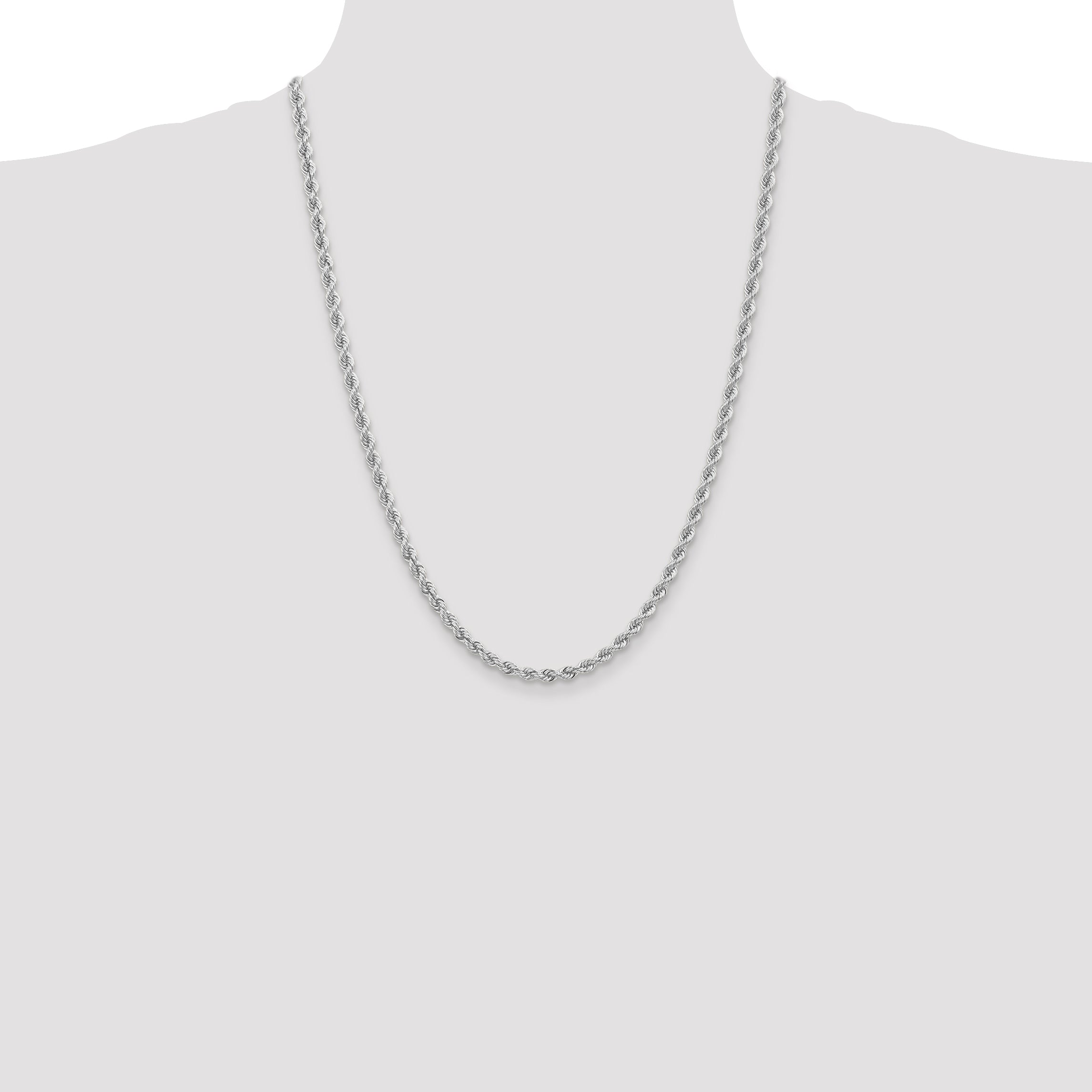 14K White Gold 24 inch 4mm Regular Rope with Lobster Clasp Chain