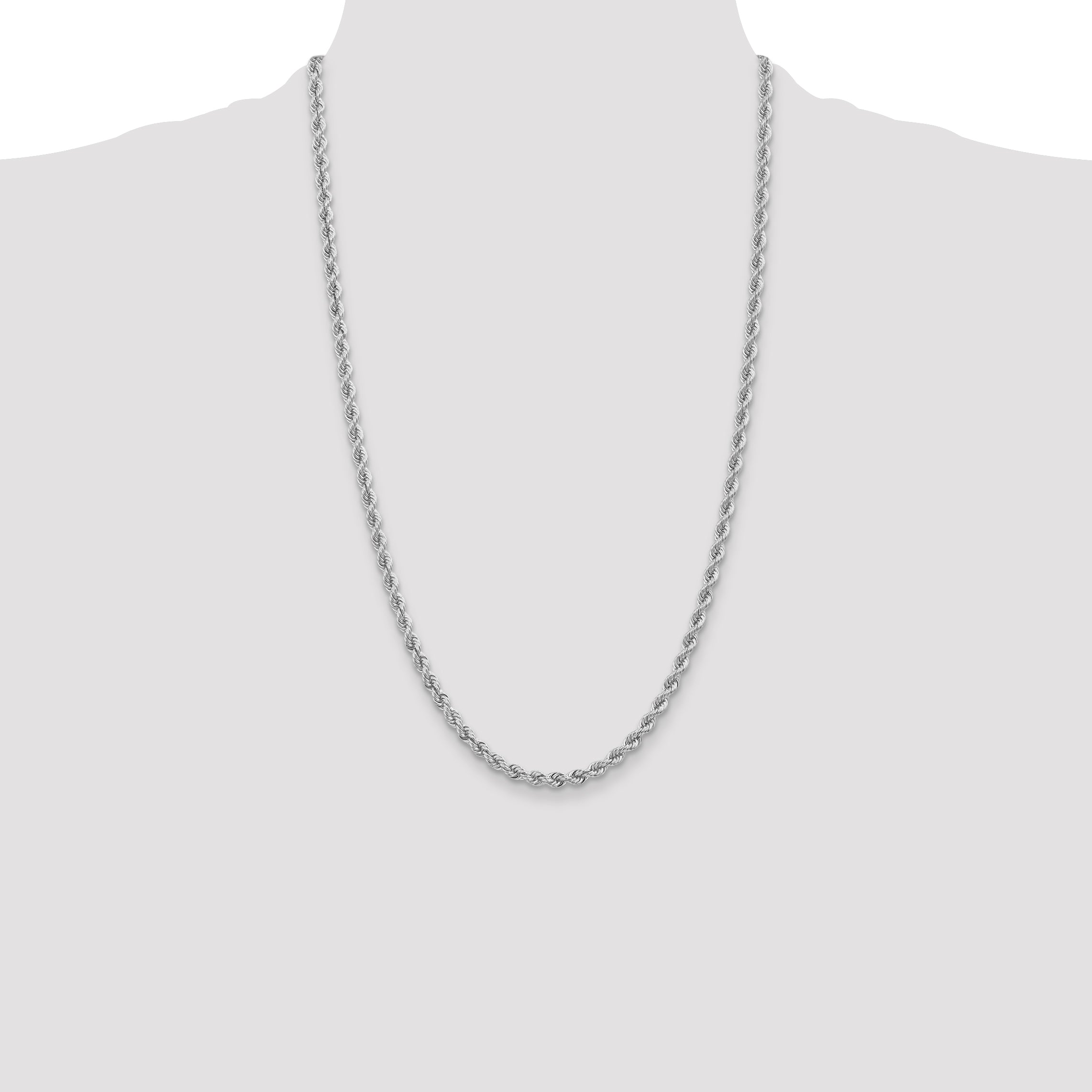 14K White Gold 26 inch 4mm Regular Rope with Lobster Clasp Chain