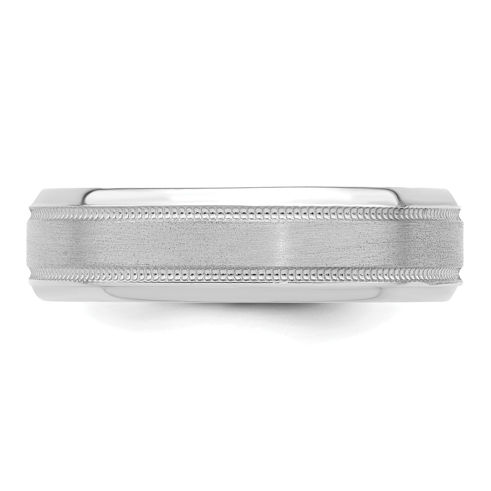14k White Gold 6mm Standard Weight Comfort Fit Brushed Satin/Polished Milgrain Grooved Edge Wedding Band