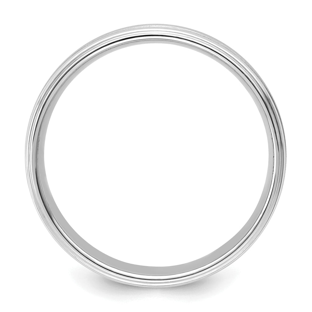 14k White Gold 6mm Lightweight Comfort Fit Brushed Satin/Polished Milgrain Grooved Edge Wedding Band