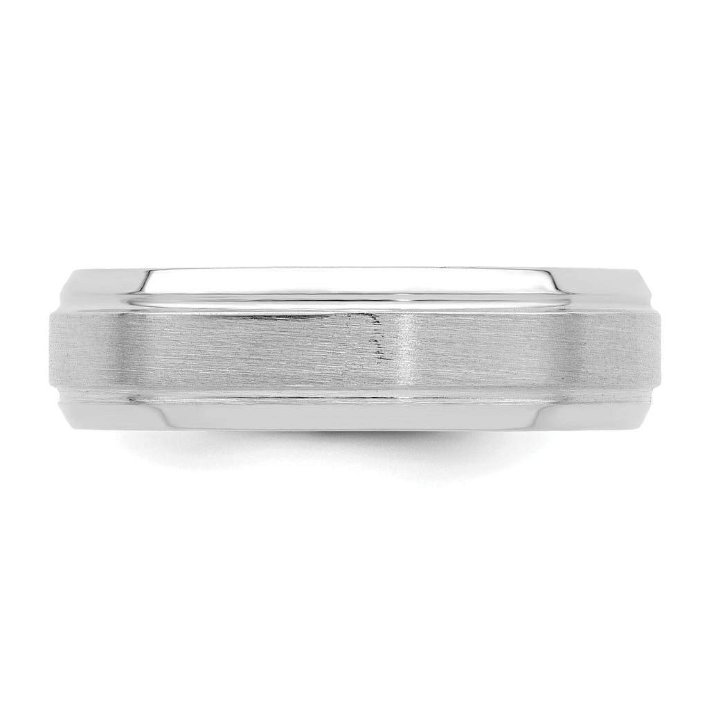 14k White Gold 6mm Lightweight Comfort Fit Brushed Satin/Polished Line Edge Wedding Band