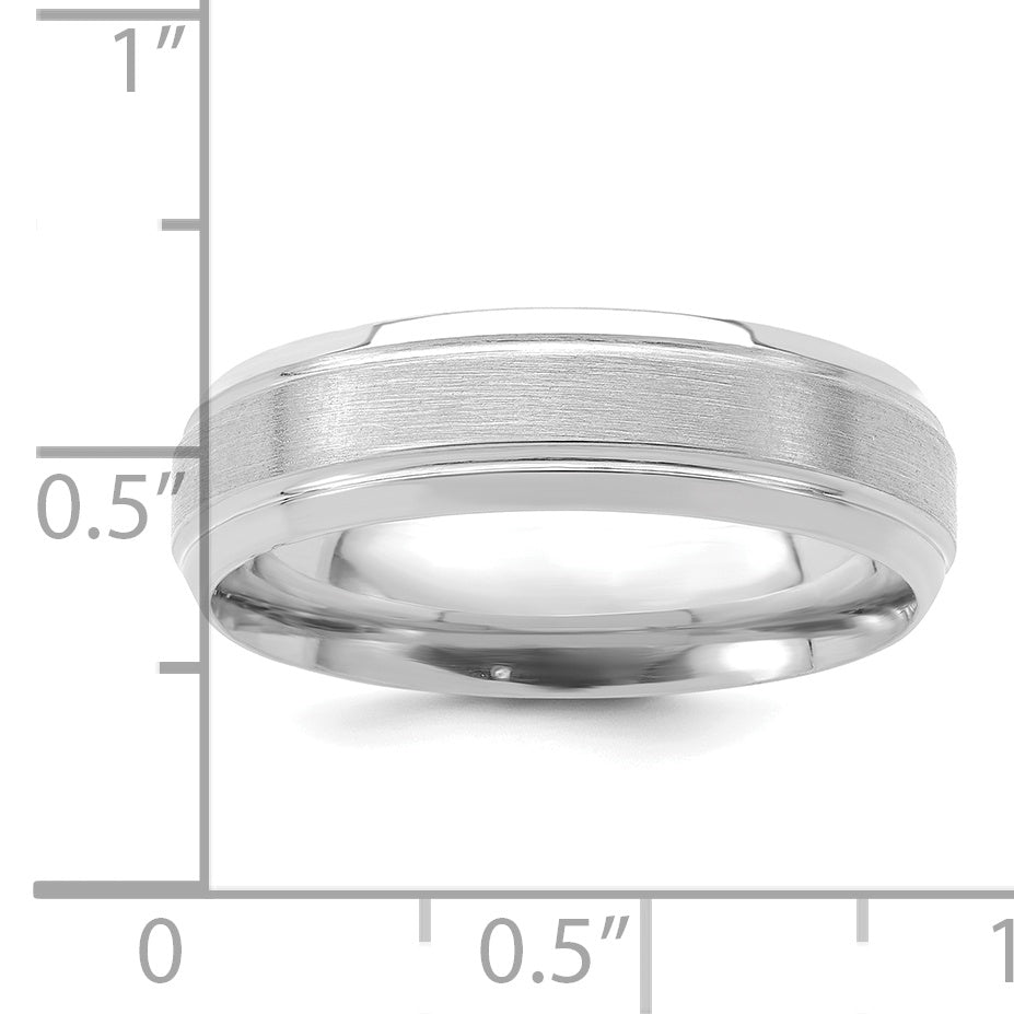 14k White Gold 6mm Heavyweight Comfort Fit Brushed Satin/Polished Line Edge Wedding Band