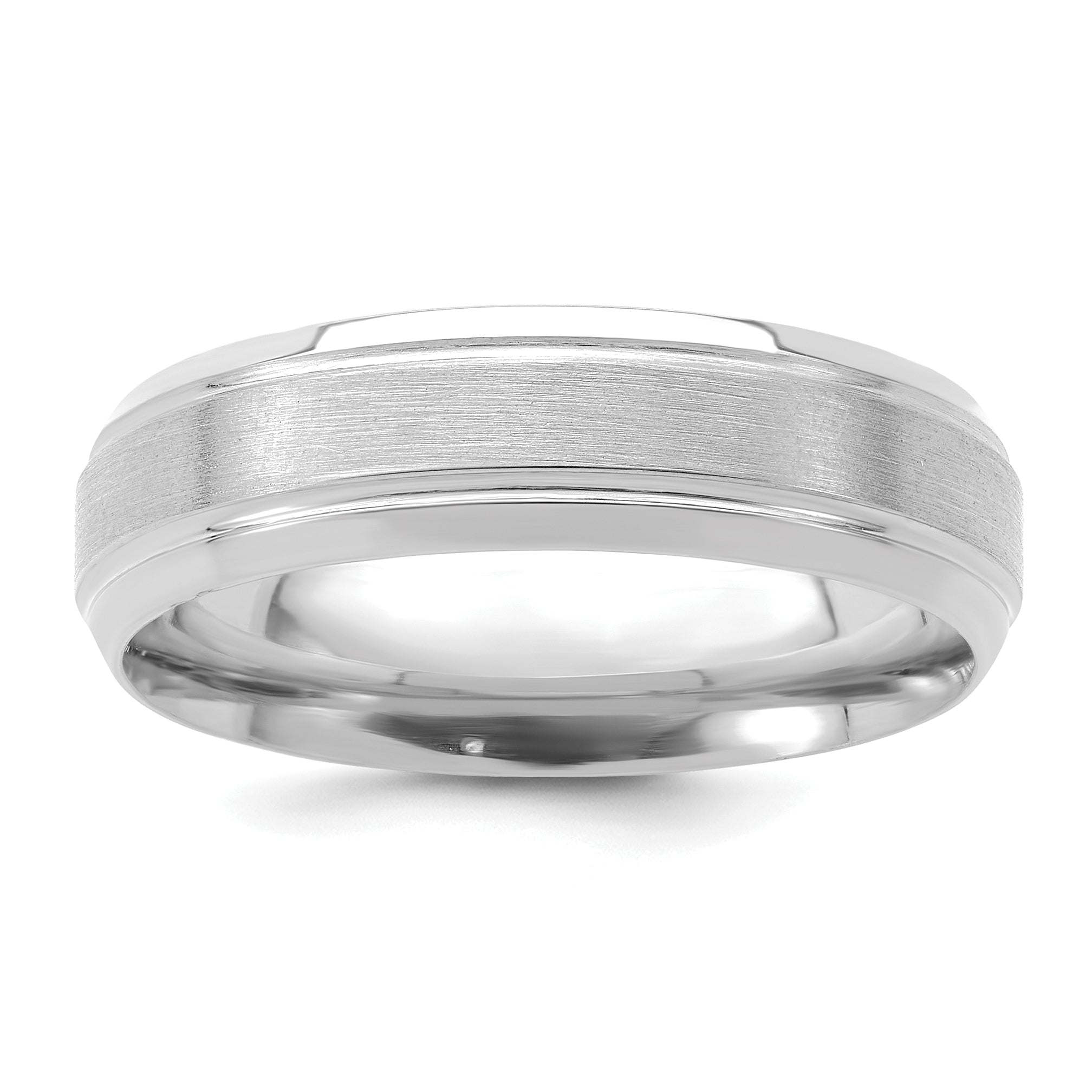 14k White Gold 6mm Heavyweight Comfort Fit Brushed Satin/Polished Line Edge Wedding Band