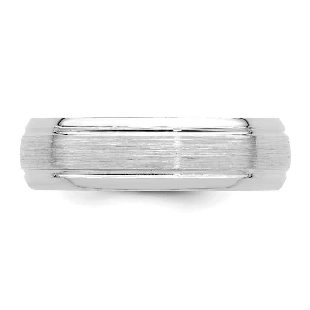 14k White Gold 6mm Standard Weight Comfort Fit Brushed Satin Line Edge Wedding Band