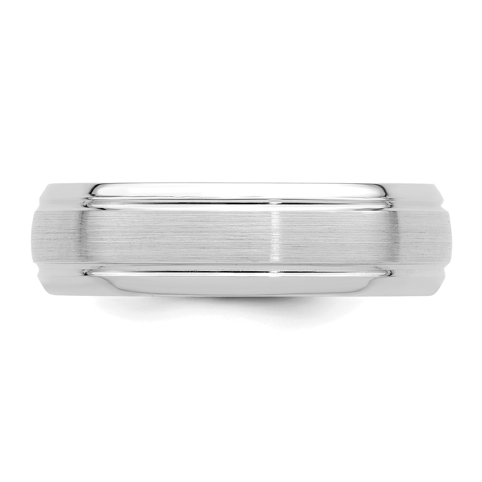 14k White Gold 6mm Lightweight Comfort Fit Brushed Satin Line Edge Wedding Band