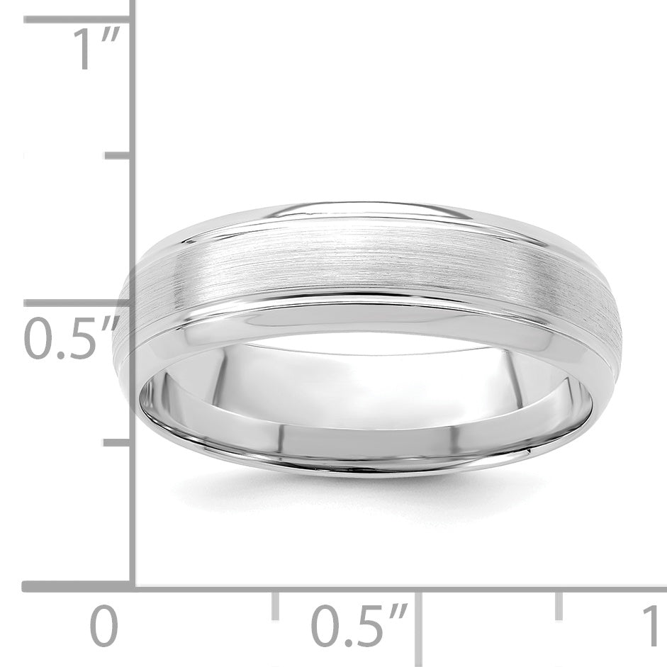 14k White Gold 6mm Standard Weight Comfort Fit Brushed Satin Line Edge Wedding Band