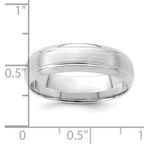 14k White Gold 6mm Standard Weight Comfort Fit Brushed Satin Line Edge Wedding Band