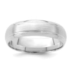 14k White Gold 6mm Heavyweight Comfort Fit Brushed Satin Line Edge Wedding Band