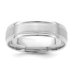 14K White Gold Polished and Brushed Flat Comfort-Fit Wedding Band 6mm