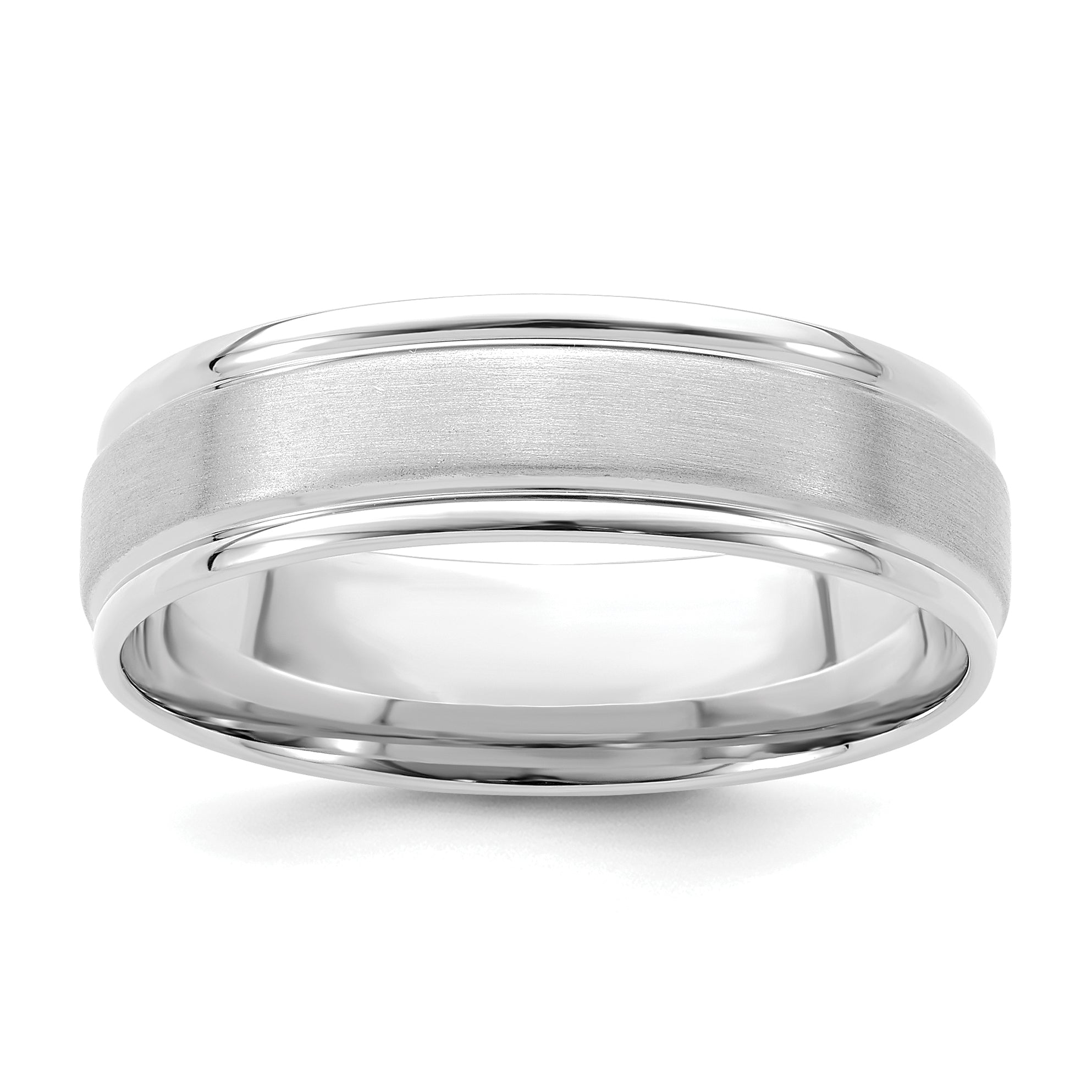 14k White Gold 6mm Heavyweight Comfort Fit Brushed Satin/Polished Grooved Edge Wedding Band