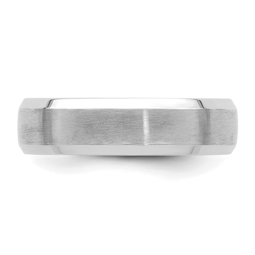 14k White Gold 6mm Lightweight Comfort Fit Brushed Satin with Polished Beveled Edge Wedding Band
