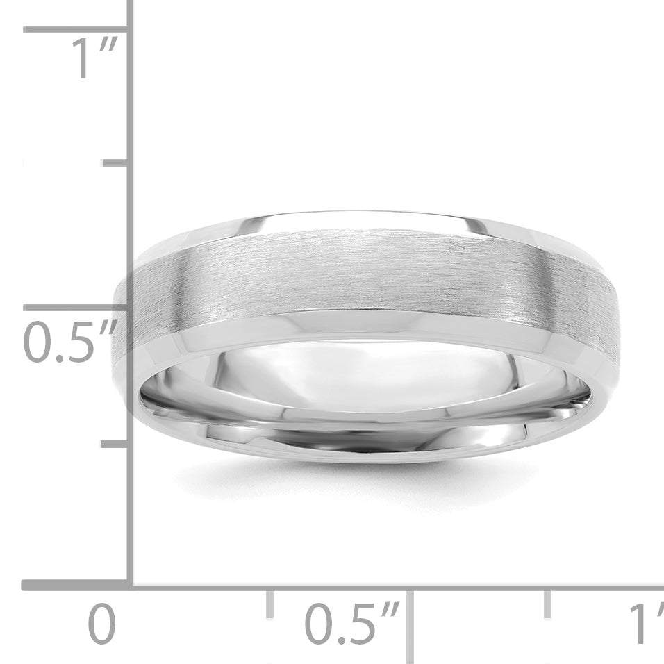 14k White Gold 6mm Standard Weight Comfort Fit Brushed Satin with Polished Beveled Edge Wedding Band