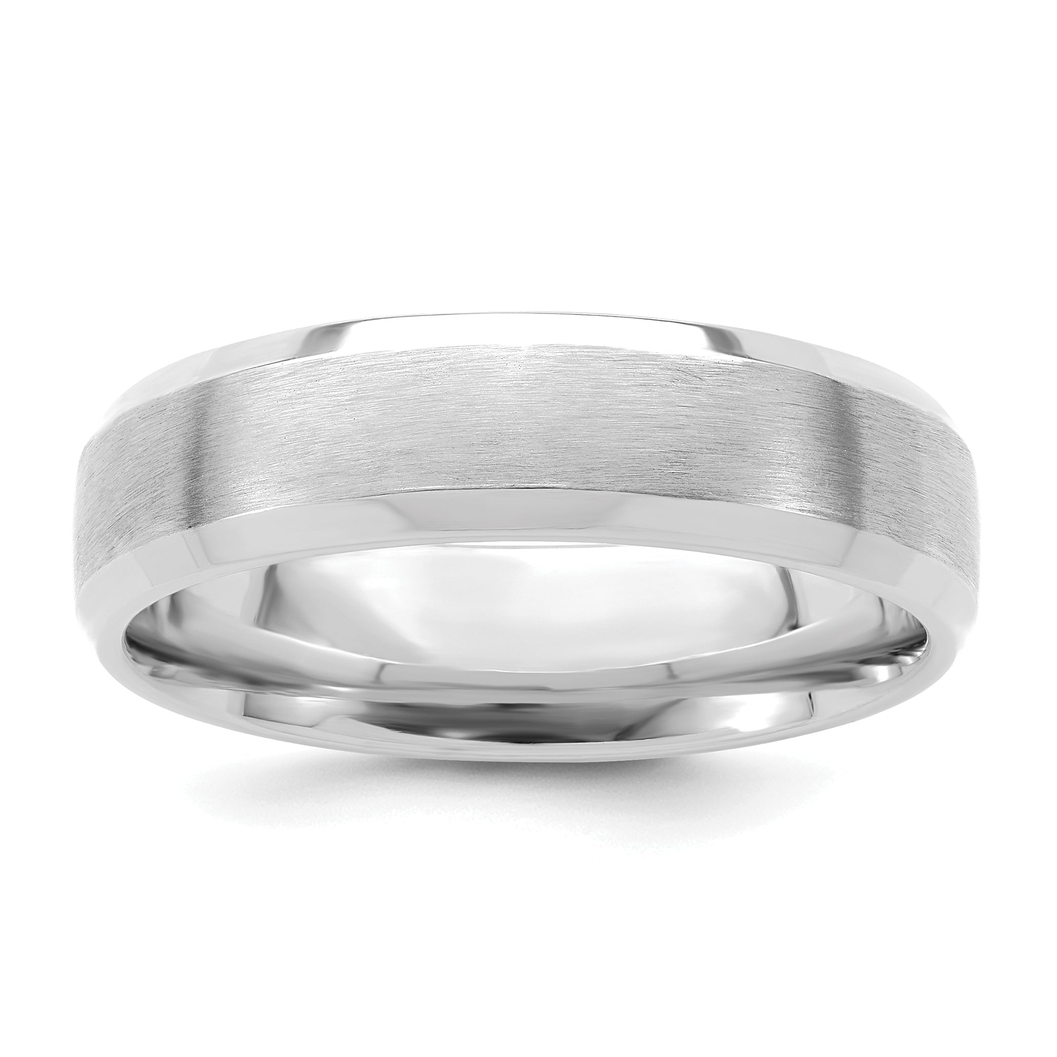 14K White Gold Polished and Brushed Flat Comfort-Fit Wedding Band 6mm Main image