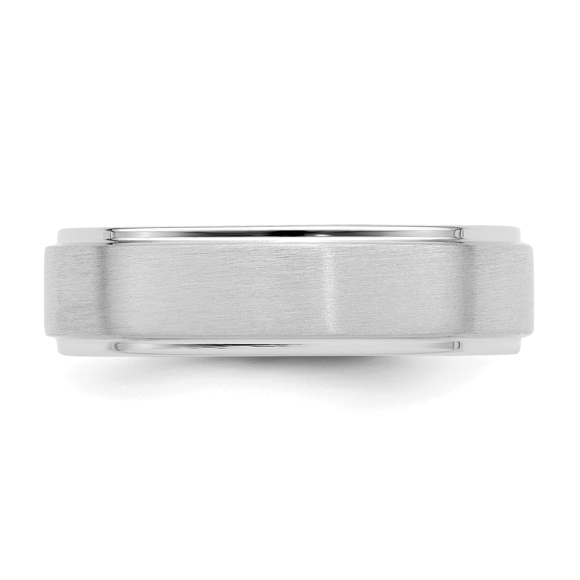14k White Gold 6mm Lightweight Comfort Fit Brushed Satin/Polished Stepped Edge Wedding Band