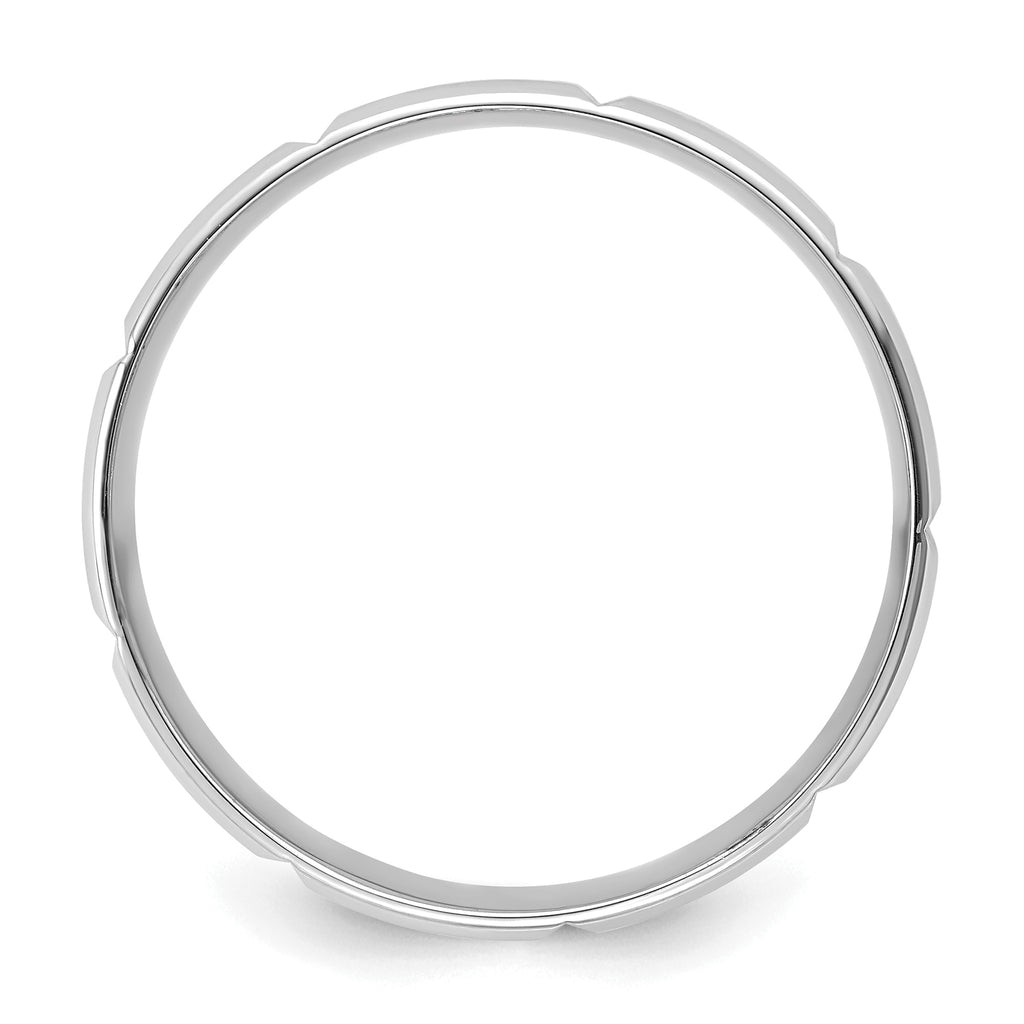 14k White Gold 6mm Lightweight Comfort Fit Brushed/Polished Beveled Edge with Vertical Lines Wedding Band