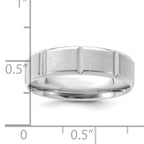 14k White Gold 6mm Heavyweight Comfort Fit Brushed/Polished Beveled Edge with Vertical Lines Wedding Band