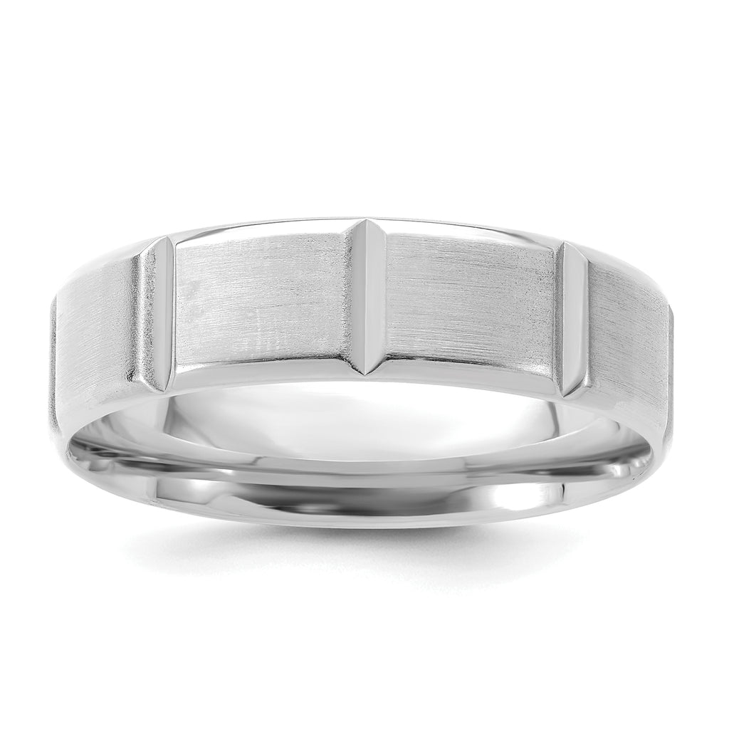 14K White Gold Polished and Brushed Comfort-Fit Wedding Band 6mm