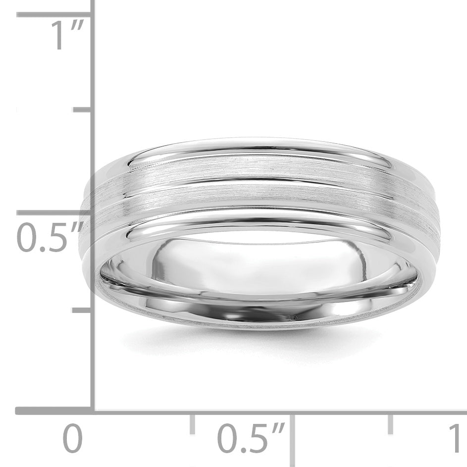 14K White Gold Polished and Brushed Comfort-Fit Wedding Band 6mm