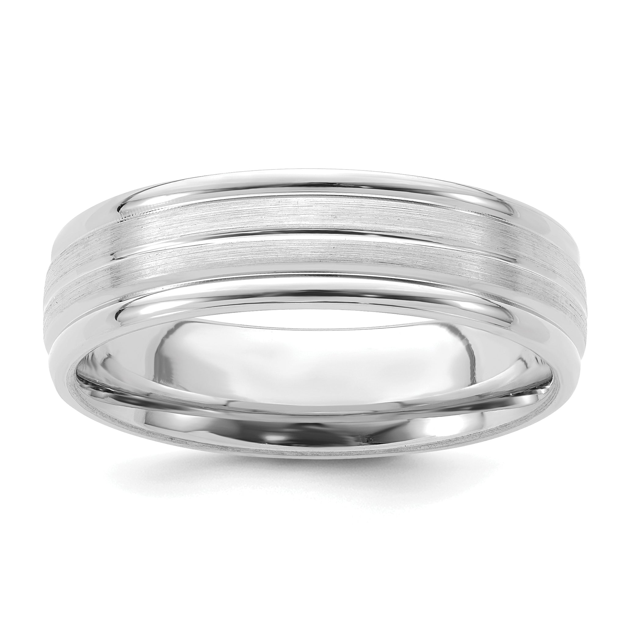 14K White Gold Polished and Brushed Comfort-Fit Wedding Band 6mm