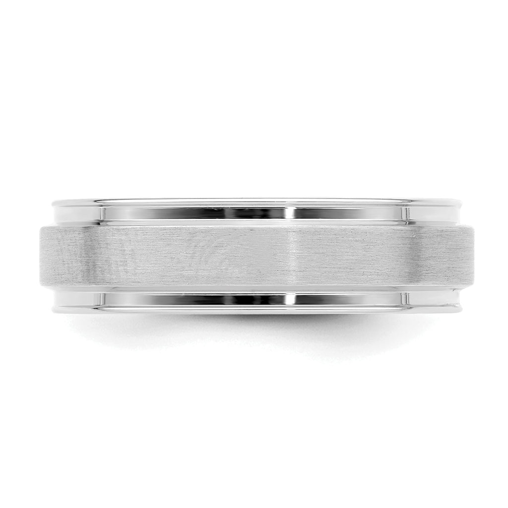 14k White Gold 6mm Heavyweight Comfort Fit Brushed Satin Fancy Wedding Band