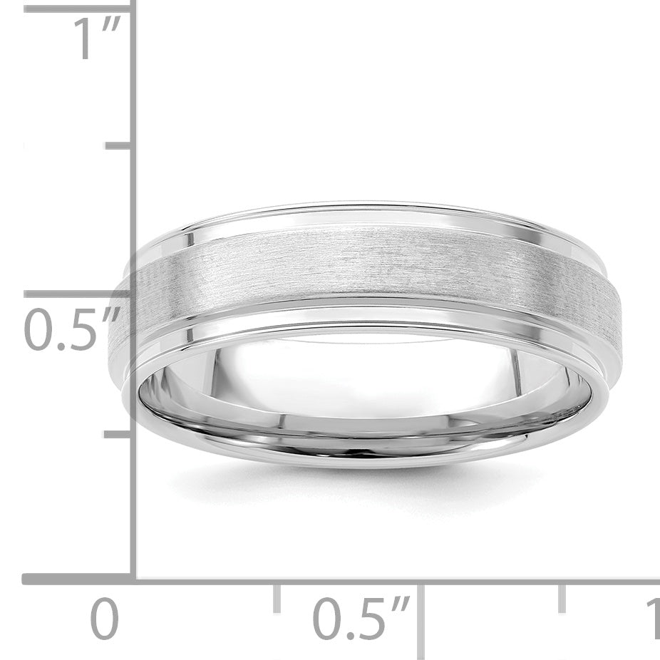14K White Gold Polished and Brushed Comfort-Fit Wedding Band 6mm