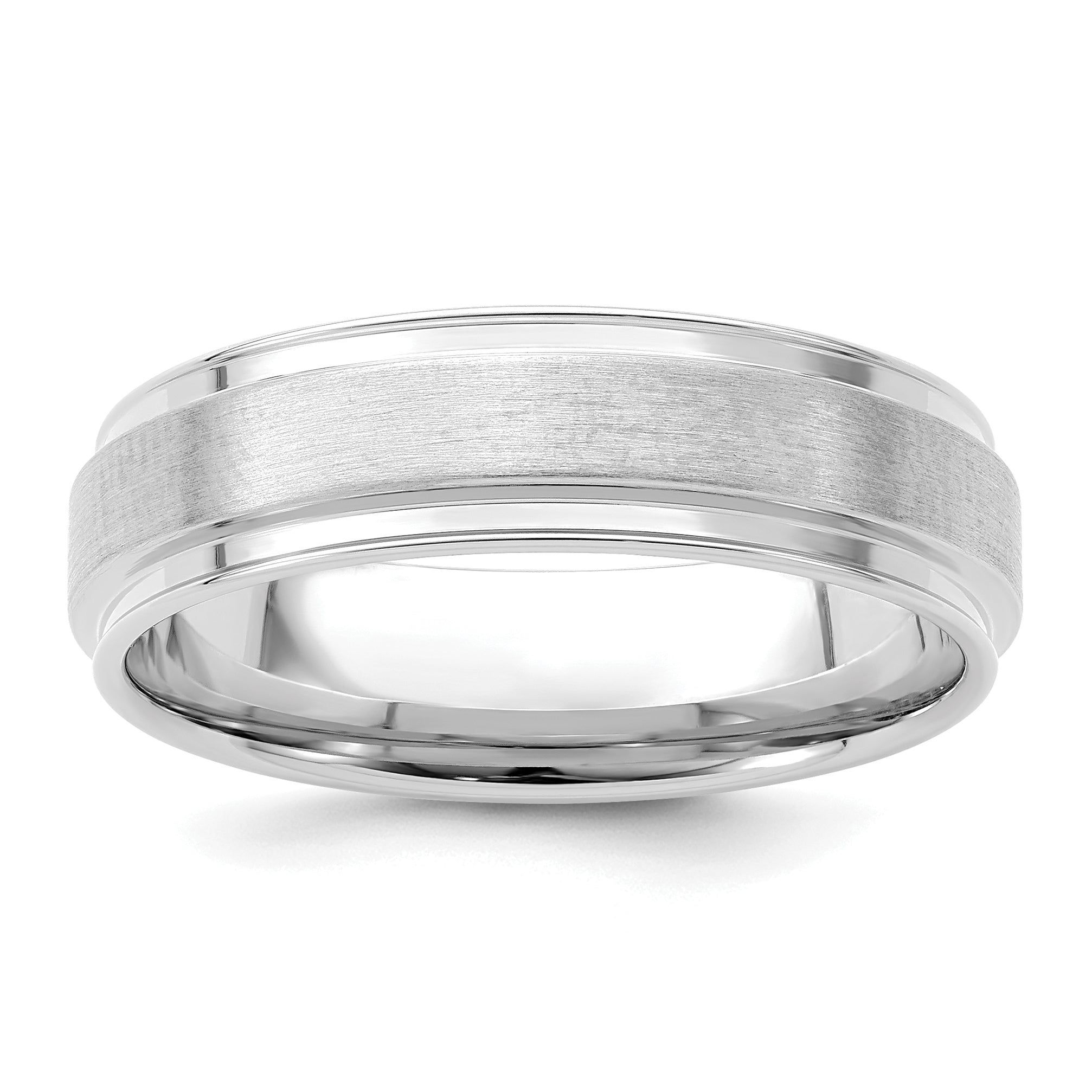 14k White Gold 6mm Lightweight Comfort Fit Brushed Satin Fancy Wedding Band Main image
