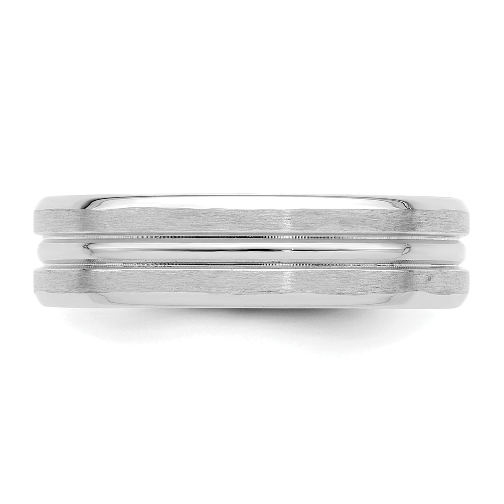 14k White Gold 6mm Heavyweight Comfort Fit Brushed Satin with Center Groove Wedding Band