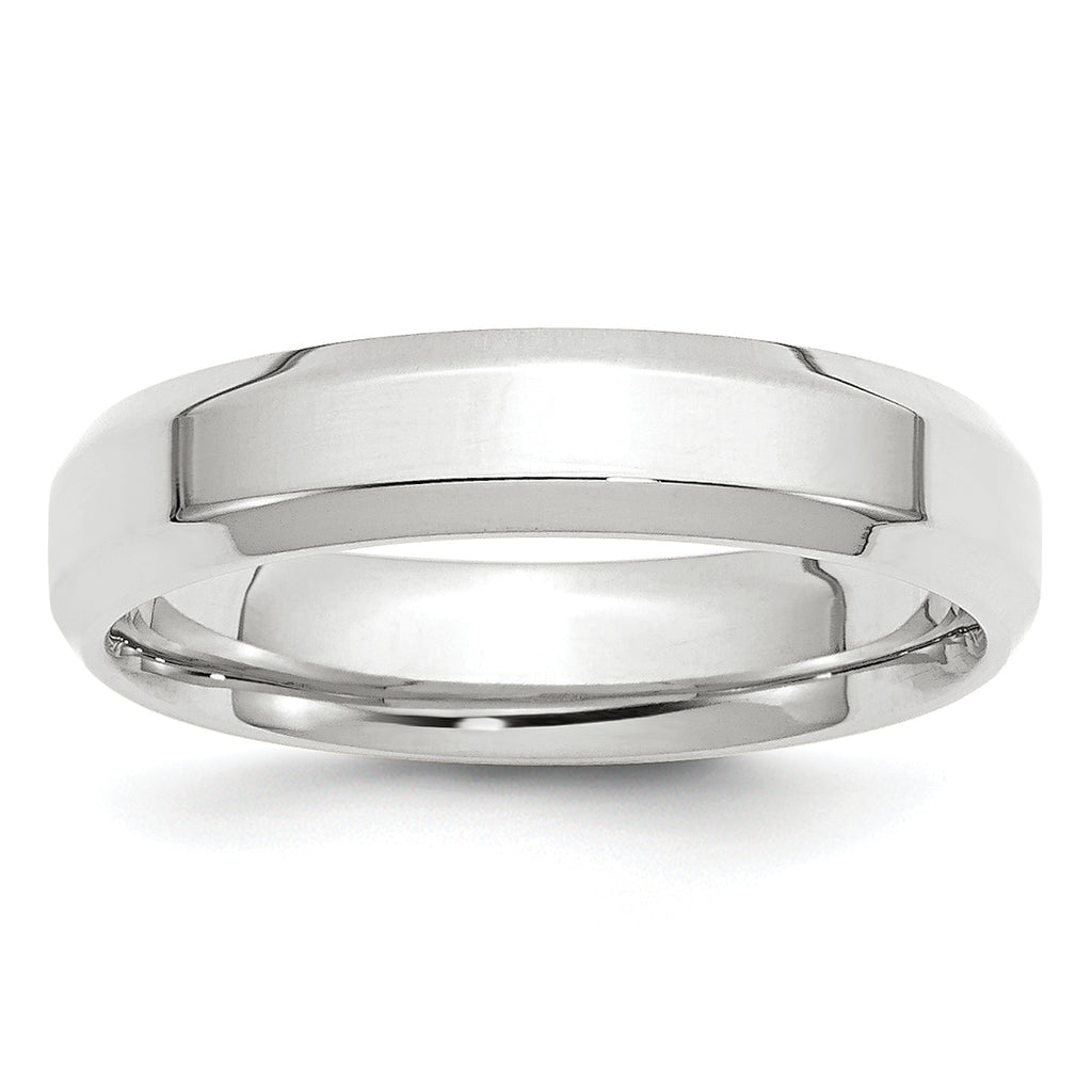14k White Gold 5mm Beveled Edge Comfort Fit Wedding Band